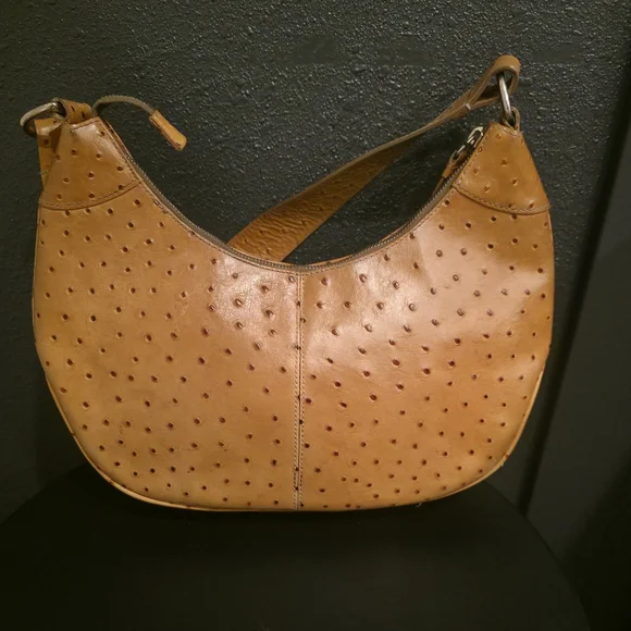 Dooney & Bourke Ostrich-Embossed Leather Hobo Bag,  butterscotch color. - Picture 2 of 16